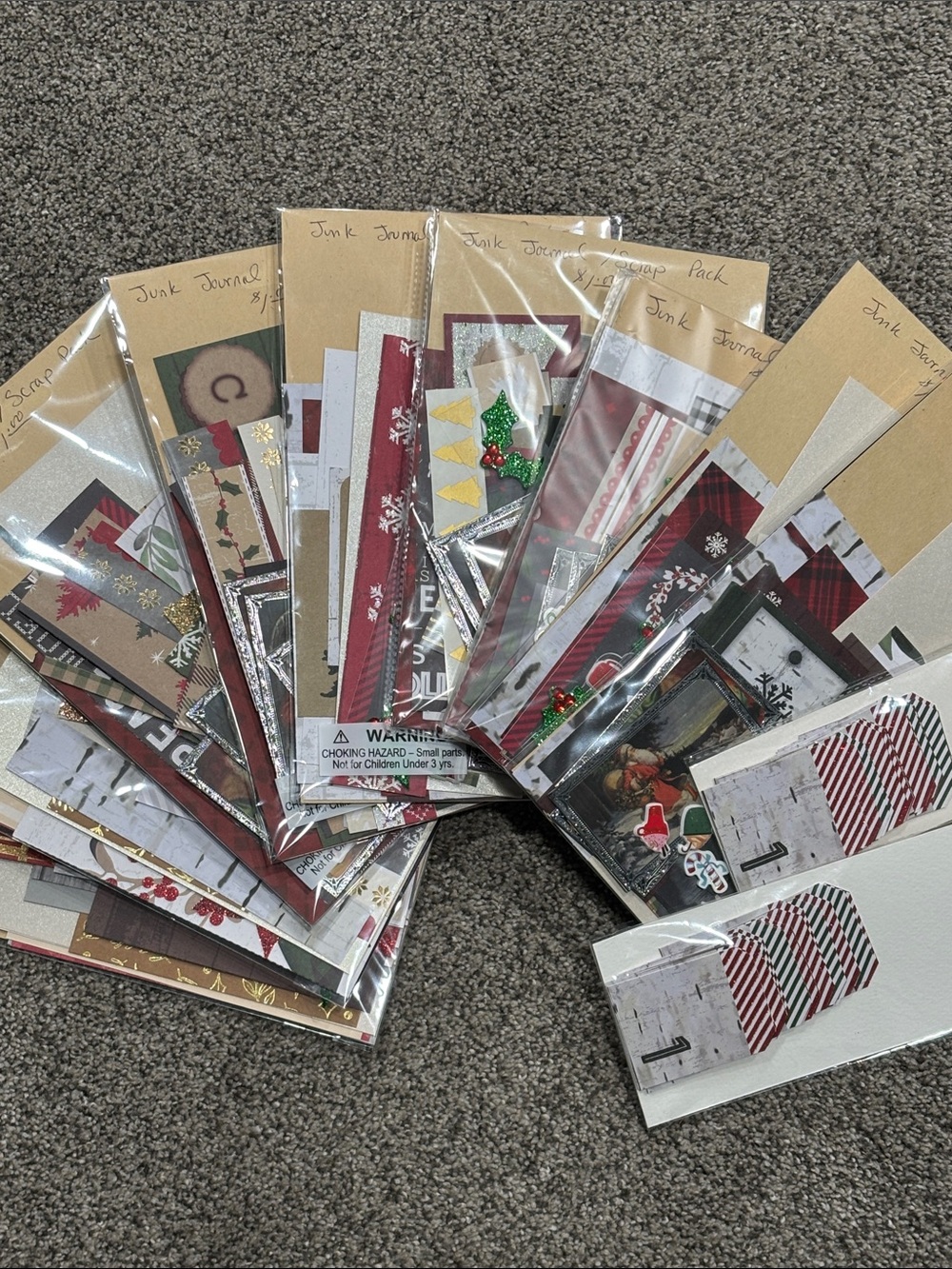 Holiday Junk Journal Ephemera Pack - Red, Green, White